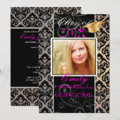 PixDezines 2012 年度卒業生 オリビア ダマスク/ DIY カラー 招待状 (正面/裏面)