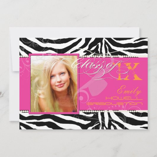 PixDezines 2012 年度卒業生 ゼブラ柄/DIY カラーデザイン 招待状 (正面)