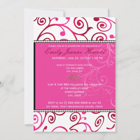 PixDezines 2012 Grads、カップケーキの渦巻き/日色 招待状 (裏面)