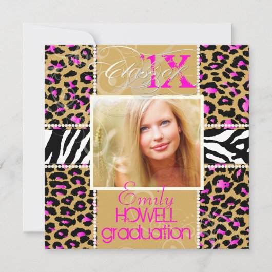 PixDezines 2012 Grads、ピンクチーター+ゼブラ 招待状 (正面)