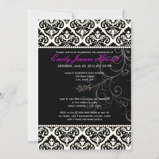 PixDezines 2012 Grads、olivia damask/diyカラー 招待状 (裏面)