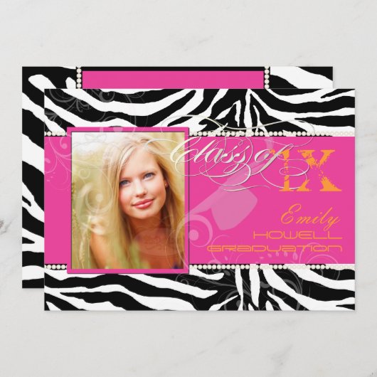 PixDezines 2012 Grads、zebraの印刷/色 招待状 (正面/裏面)