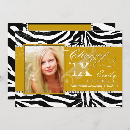 PixDezines 2012 Grads、zebraの印刷/色 招待状 (正面/裏面)