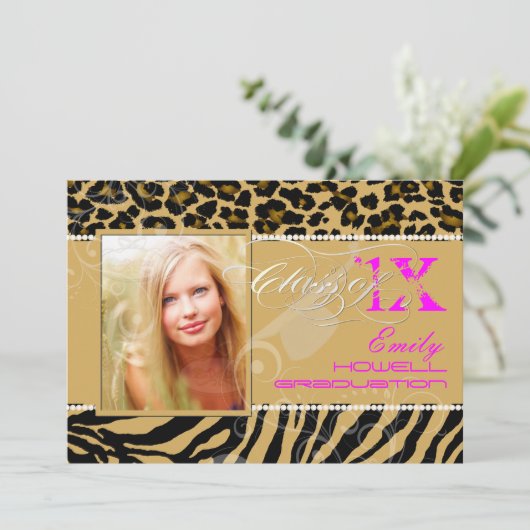 PixDezines 2012 Grads、zebra+cheetah/diyの色 招待状 (スタンド正面)