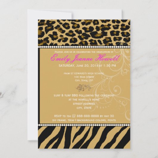 PixDezines 2012 Grads、zebra+cheetah/diyの色 招待状 (裏面)