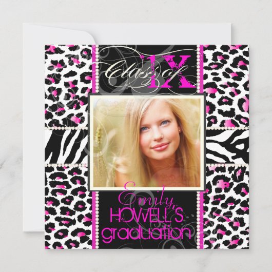 PixDezines 2013 年度卒業生, ヒョウ柄/手作りカラー 招待状 (正面)