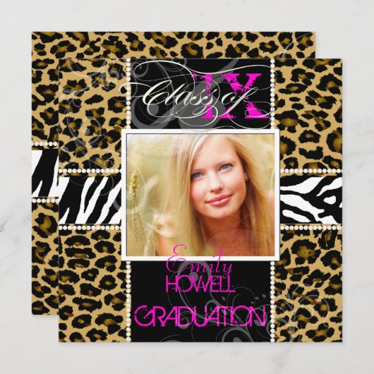 PixDezines 2013 Grads、cheetah+zebra/diyカラー 招待状 (正面/裏面)