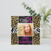 PixDezines 2013 Grads、cheetah+zebra/diyカラー 招待状 (スタンド正面)