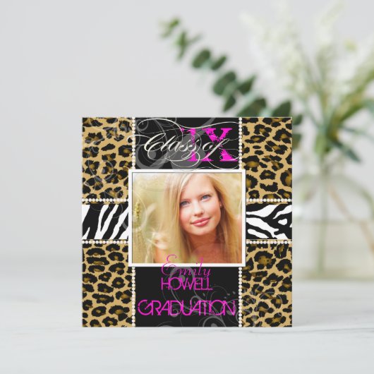 PixDezines 2013 Grads、cheetah+zebra/diyカラー 招待状 (スタンド正面)