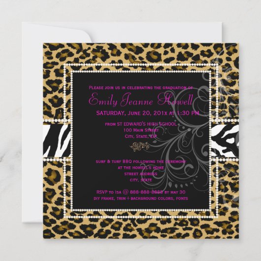 PixDezines 2013 Grads、cheetah+zebra/diyカラー 招待状 (裏面)