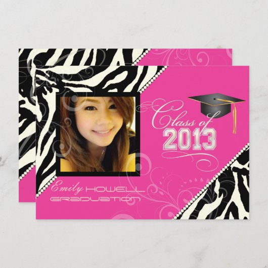 PixDezines 2013 Grads、zebraの印刷/色 招待状 (正面/裏面)