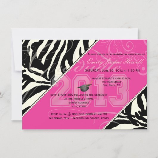 PixDezines 2013 Grads、zebraの印刷/色 招待状 (裏面)