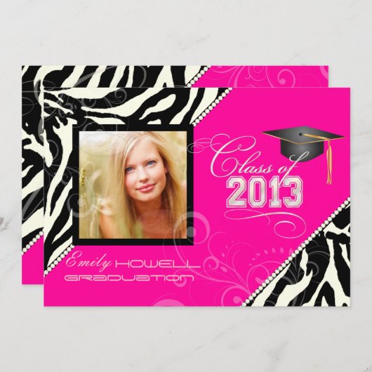 PixDezines 2013 Grads、zebraの印刷/色 招待状 (正面/裏面)