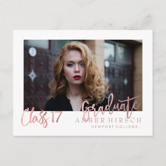 PixDezines 2017大学院写真/フェイクバラ金ゴールド インビテーションポストカード (正面)