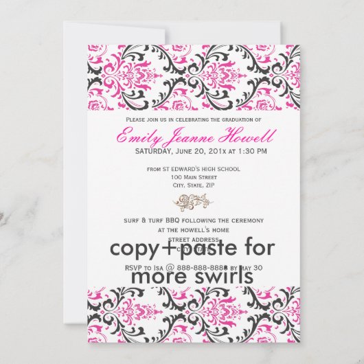 PixDezines 201x卒業版、Rossi Damask 招待状 (裏面)