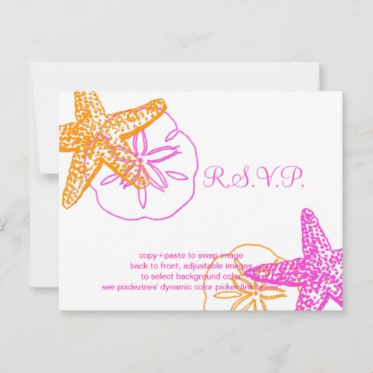 PixDezines 4.25"x5.5" rsvp, スターフィッシュの5x7 出欠カード (正面)