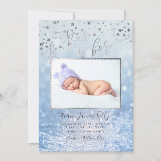 PixDezines Aスターがス生まれター、スター+スノー《写真》ぼけ味 招待状 (正面)