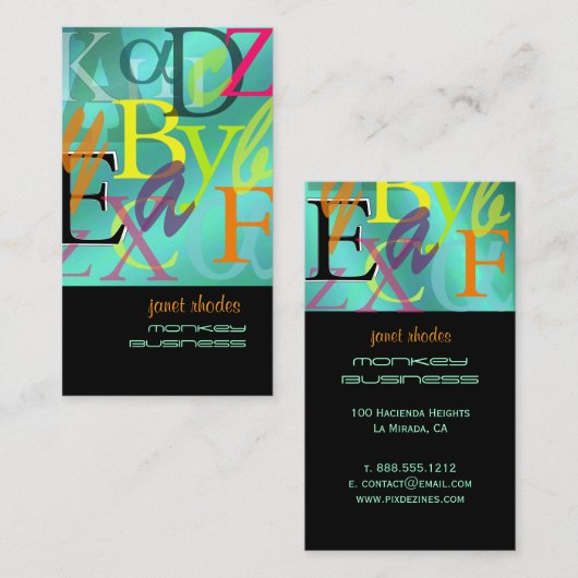 PixDezines ABC、ギリシャ語Alpha/DIYfonts+background 名刺 (正面/裏面)