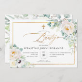 PixDezines Acuarela Peonias Euclipto Batismo 招待状 (正面/裏面)