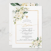 PixDezines AlabasterバラH2フラワーバプティスマ 招待状 (正面/裏面)