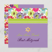 PixDezines Alegreレトロフローラ、バルミツワー 招待状 (正面/裏面)
