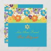 PixDezines Alegreレトロフローラ、バルミツワー 招待状 (正面/裏面)