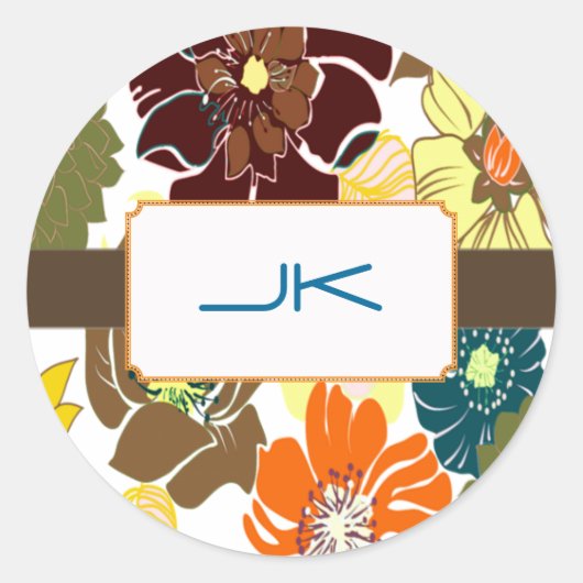 PixDezines Alegreレトロフローラ、モノグラム ラウンドシール (正面)