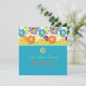 PixDezines Alegre レトロな花柄、バット・ミッツヴァ 招待状 (スタンド正面)