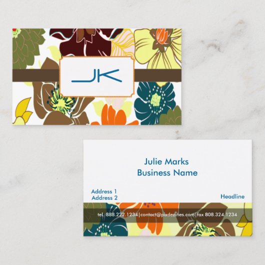 PixDezines alegre retro foral、DIY背景 名刺 (正面/裏面)