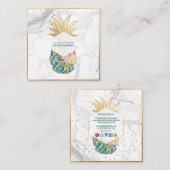 PixDezines ALOHA パイナップル/ターコイズブルー/フェイクゴールド スクエア名刺 (正面/裏面)