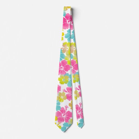 PixDezines Aloha Hibiscus Tropical Flowers Tie ネクタイ (正面)