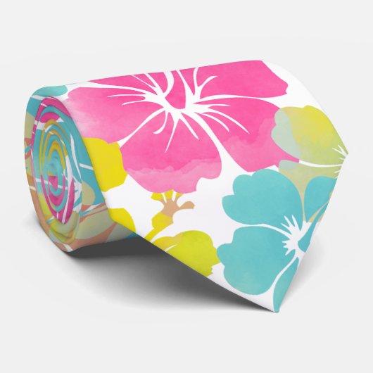 PixDezines Aloha Hibiscus Tropical Flowers Tie ネクタイ (ロール)