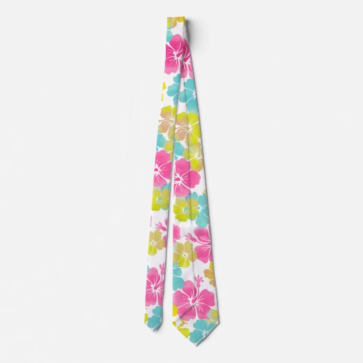 PixDezines Aloha Hibiscus Tropical Flowers Tie ネクタイ (裏面)