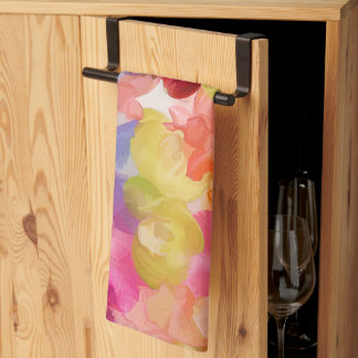 PixDezines Aloha 'Okika Water color夏のフローラ キッチンタオル