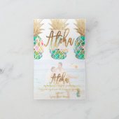 PixDezines Aloha Pineapple、ティール（緑がかった色）グリーンフェイク金ゴー サンキューカード (内部)