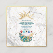 PixDezines ALOHA PINEAPPLE/ティール（緑がかった色）ブルー/フェイク金ゴー スクエア名刺 (裏面)