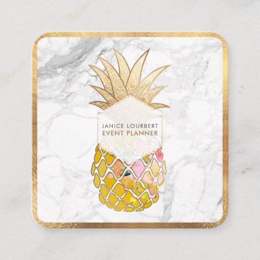 PixDezines ALOHA PINEAPPLE/フェイク金ゴールド/MARBLE スクエア名刺 (正面)