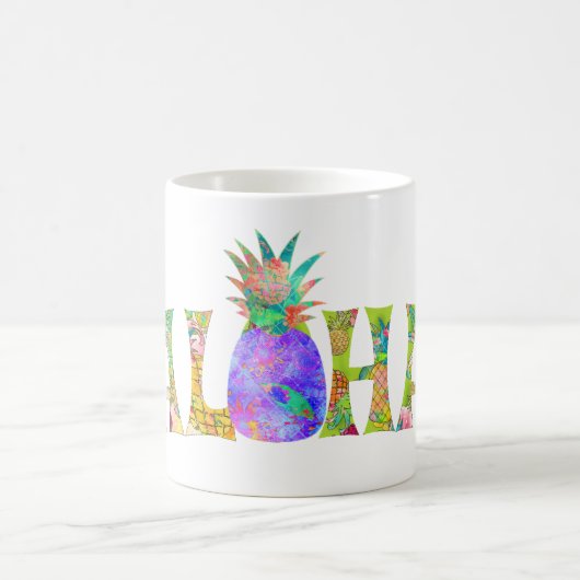 PixDezines Aloha Pineapple+フローラ水色 コーヒーマグカップ (中央)
