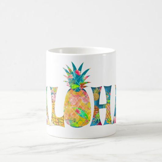 PixDezines Aloha Pineapple+フローラ水色 コーヒーマグカップ (中央)