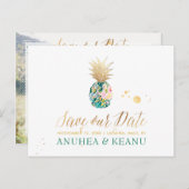 PixDezines Aloha Pineapple/Darkティール(緑がかった色)/日付の保存 案内ポストカード (正面/裏面)