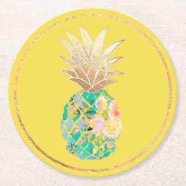 PixDezines Aloha Pineapple/DIYの背景 ラウンドペーパーコースター