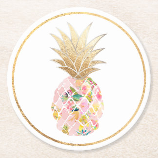 PixDezines Aloha Pineapple/DIY背景 ラウンドペーパーコースター