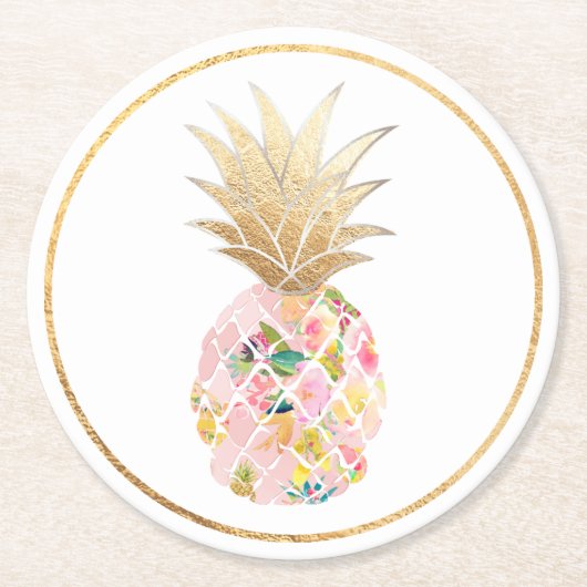 PixDezines Aloha Pineapple/DIY背景 ラウンドペーパーコースター (正面)