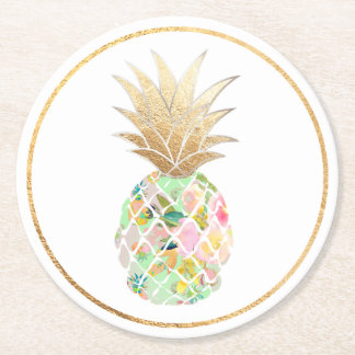 PixDezines Aloha Pineapple/DIY背景 ラウンドペーパーコースター