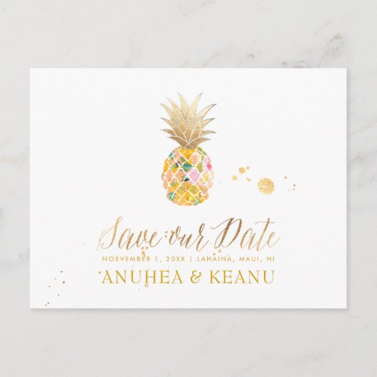 PixDezines Aloha Pineapple/Hot Pink/Save the Date 案内ポストカード (正面)