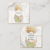 PixDezines ALOHA PINEAPPLE/MINT GREen/フェイク金ゴールド スクエア名刺 (正面/裏面)