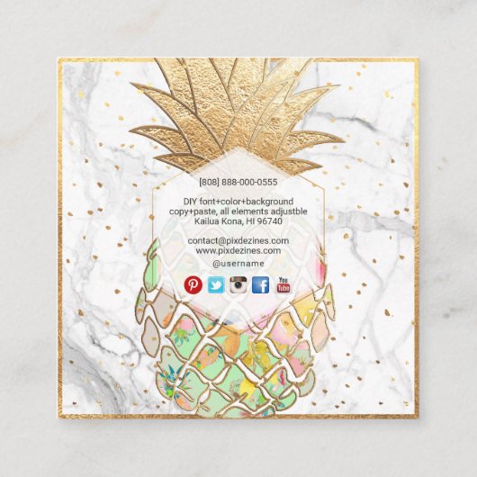 PixDezines ALOHA PINEAPPLE/MINT GREen/フェイク金ゴールド スクエア名刺 (裏面)