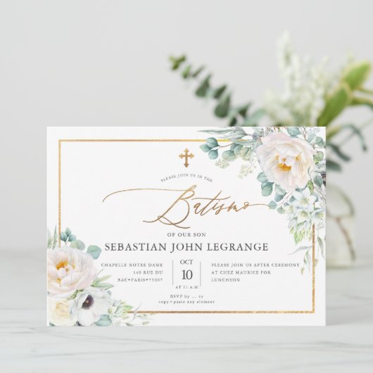 PixDezines AquarelaPeonias Euclipto Batismo 招待状 (スタンド正面)