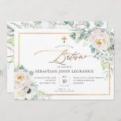 PixDezines AquarelaPeonias Euclipto Batismo 招待状 (正面/裏面)