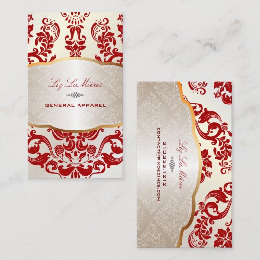 PixDezines augusta damask/red 名刺 (正面/裏面)